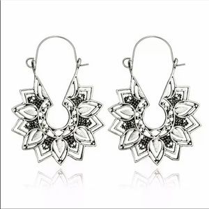 Boho Bohemian Silver Tinetan Hoop Earrings